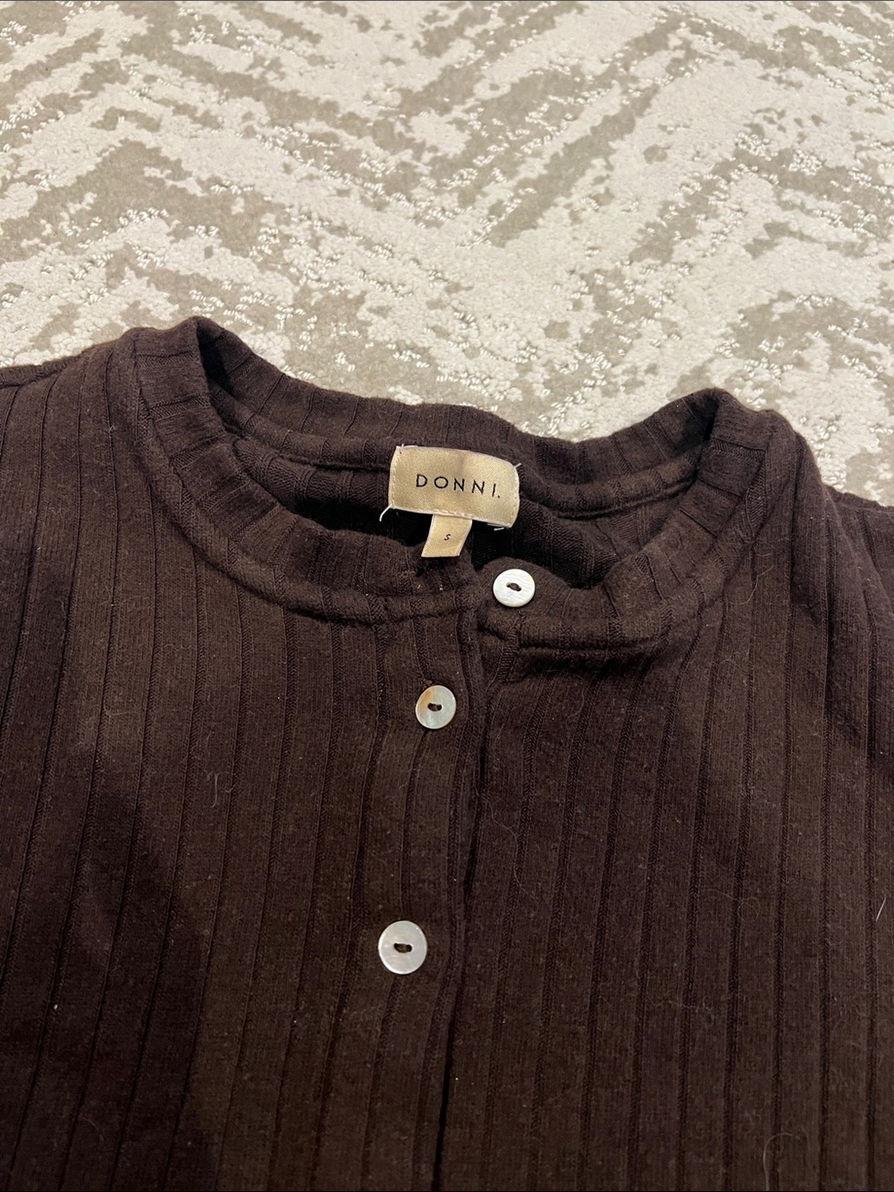 DONNI The Sweater Rib Cardi Ribbed Brown Button Front - Picture 2 of 2
